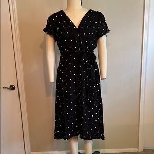 City Chic Black & White Polka Dot Faux Wrap Dress, sz 18